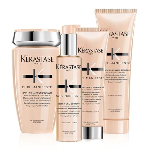 Kérastase Curl Manifesto Set für Lockenpflege - Set bestehend aus Shampoo, Conditioner und Gel-Creme für alle Haartypen. Ideal zur Pflege und Definition von Locken, bietet intensive Feuchtigkeit und sorgt für geschmeidige Ergebnisse.