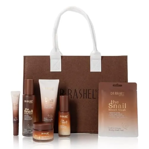 Gesichtspflege Set mit Snail Mucin & Kollagen - Schneckenschleim Gesicht Serum, Augenserum, Tages & Nachtcreme, 10x Tuchmaske, Gesichtsreinigung, Toner, Sonnencreme SPF 50 - Anti-Aging, glatte Haut