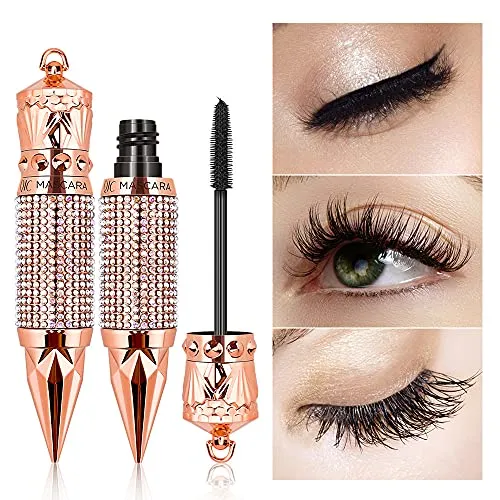 4D Silk Fiber Wimperntusche, Wasserfeste Wimperntusche,Extra Lange Wimpern-Wimperntusche und Dick, Langlebig, Klumpenfrei, Natürlich Wischfest, Dicker und Länger(Königin)
