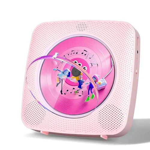 Gueray Tragbarer CD Player Tragbar : Radio CD Players Kinder CD-Player Discman mit 1800mAh Akku Lautsprecher abnehmbaren Staubschutzabdeckung Fernbedienung UKW-Radio USB AUX Funktion Rosa