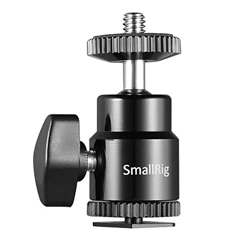 SMALLRIG Mini Stativkopf Kugelkopf,Kugelgelenk mit 1/4 Blitzschuhadapter, 360° Drehbar Ball Head mit Hot Shoe Apdater zum LCD Monitor, Mikrofon, LED Licht - 761