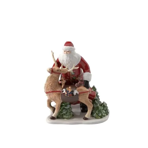 Villeroy & Boch Christmas Toy's Memory Santa mit Hirsch - Weihnachten Sammelfiguren: Detailreiche Hartporzellanfigur, die eine Stabkerze aufnehmen kann und nostalgische Lichtstimmung zaubert – ideal als festliche Ergänzung für Ihr Zuhause.