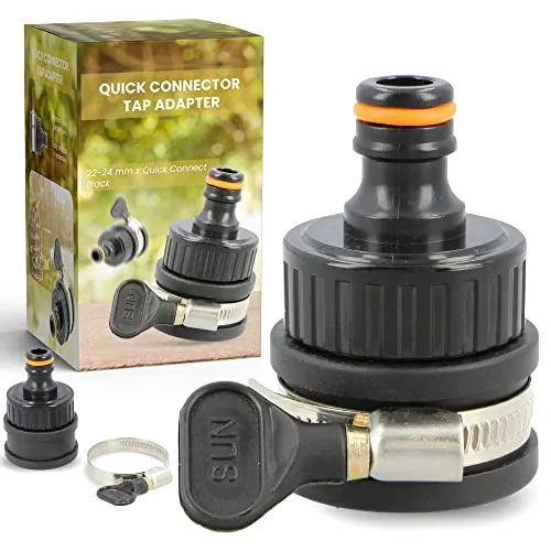 Wasserhahn-Adapter Schnellverbinder 22-24mm Aussenhahn Adapter Wasserhahnanschluss Schlauchverbinder Schlauchkupplung Kunststoff Gartenschlauch Metallklemme Gummidichtmasse Hausbewässerung Anschluss