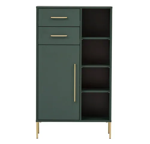 Lomadox Highboard KELLA-80, Flurkommode in Waldgrün mit goldfarbenen Füßen - Highboard KELLA-80, modernes Design in waldgrün mit Softclose-Funktion für leise Schubladen und Türen. Ideal für stilvolle Flure und Badezimmer, Made in Germany.