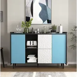 Sideboard Mdf Schwarz-blau 120 X 40 X 80 Cm Mit 2 Schubladen, Offenen Fächern Und Schrankfach