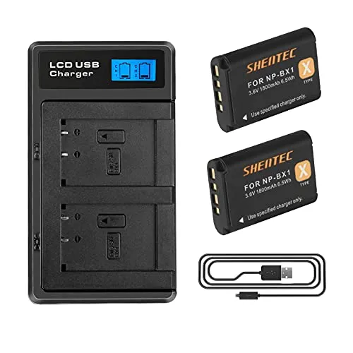 2X Shentec 1800mAh 1800mAh NP-BX1 Akku und Ladegerät für Sony ZV-1, ZV-1F, RX100 IV, RX100 V, RX100ii, RX100VII, HX60, AS50, X3000, HX400V, RX1, AS100V, WX350, HX50, HX90V