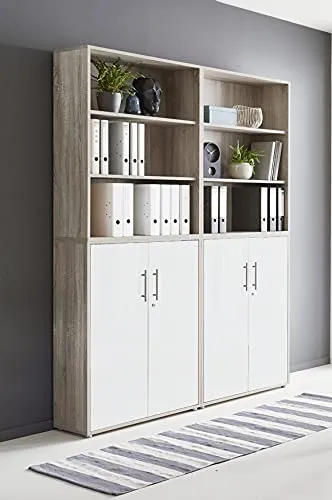 Schrankwand TABOR 11 - Büroregal mit abschließbaren Aktenschränken - Home-Office-Aufbewahrungsschränke mit 2 abschließbaren Türen, pflegeleichter Oberfläche und robustem Holzwerkstoff. Ideal für sichere Aktenlagerung und stilvolle Büros.