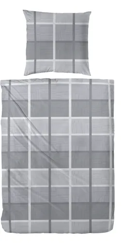 Biber Bettwäsche Karo 155 x 220 cm grau