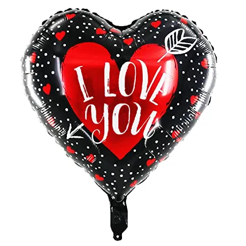 Folienballon Herz 45 cm Luftballon Hochzeit Helium Ballon Heliumballon Deko Liebe XL Geburtstag Party Deko Dekoration bunt JGA Partydeko- Kopper-24 - I love you schwarz rot