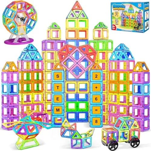 COOLJOYA Magnetische Bausteine 136 Teile, Magnetspiel STEM Magnetbausteine, Montessori Spielzeug ab 3 Jahre, Magnete Kinder ab 3 4 5 6 7 Jahren, Ostern Geschenk für Kinder Jungen Mädchen