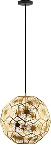 EGLO Pendelleuchte Skoura, edle Hängelampe für Wohnzimmer und Esstisch im Vintage Design, hängende Retro Esszimmerlampe aus Metall in Messing, E27 Fassung, ∅ 41 cm