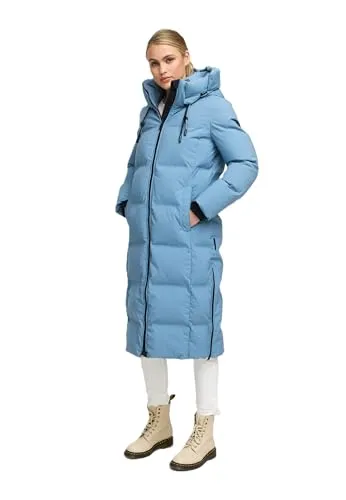 MARIKOO Damen Wintermantel N102 - Gesteppt, Winddicht & Abnehmbare Kapuze - Größe M - PowderBlue - Hochwertiger Damen Wintermantel mit abnehmbarer Kapuze und praktischem Zwei-Wege-Reißverschluss. Optimaler Schutz und angenehme Wärme bei winterlichen Temperaturen, ideal für den täglichen Gebrauch.