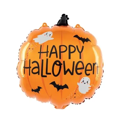 Folienballon Halloween – Kürbis 'Happy Halloween', 57 x 46 cm - Gruselige Party-Dekoration für Halloweenfeier, Ideal zum Befüllen mit Luft oder Helium, Für unvergessliche Gruselatmosphäre!