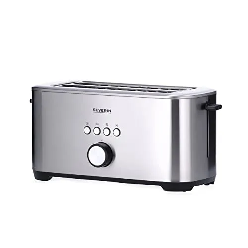 SEVERIN AT 2512 Langschlitztoaster - Toaster mit 4 großen Röstkammern und Bagel-Funktion für energiesparendes Toasten. Hochwertiges Edelstahl-Design, ideal für XXL-Toasts und Brötchen.