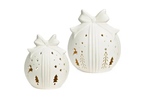 matches21 HOME & HOBBY Dekolicht LED Deko Kugeln Geschenk aus Porzellan, Set in weiß, LED, fest integriert, Warmweiß, Winterliche Weihnachtsdeko mit Licht