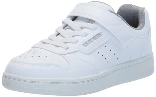 Skechers Jungen Quick Street Sneaker, Weiß, 34 EU - Sneaker mit glattem Duraleder-Obermaterial und seitlichen Perforationen, ideal für aktives Spielen, flacher Tennis Style mit Bungee-Schnürung für einfachen Einstieg.