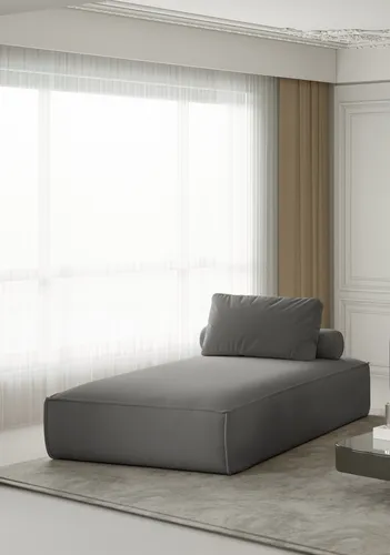 Chaiselongue Sezlong Liege CELES in Stoff Scala Graphitgrau - Modernes Sofa für Wohnzimmer, inkl. Rückenkissen und komfortabler Wellenfederung für besten Sitzkomfort. Farbe: Graphitgrau, Maße: 110x194 cm.