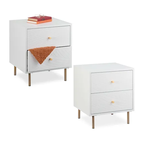 Relaxdays Nachttisch 2er Set mit 2 Schubladen - Nachttische im modernen Design mit goldenen Akzenten, ideal für Schlafzimmer oder Wohnzimmer. Bieten ausreichend Stauraum und setzen dekorative Akzente.