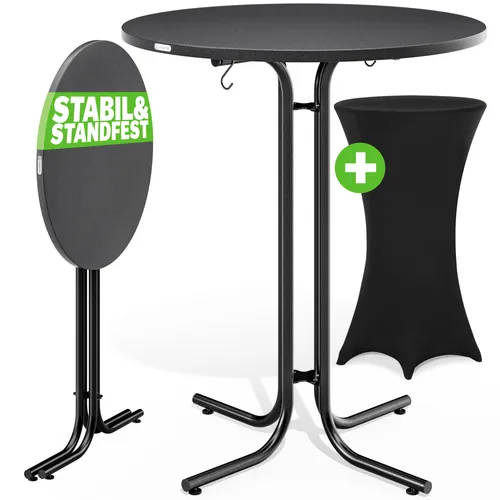 Eleganter Stehtisch Grau 110x80cm mit Schwarzer Husse