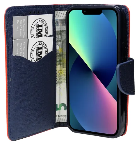 Handy Tasche Hülle Schutz Etui Zubehör Buch Schale Bag für iPhone 13 in Rot