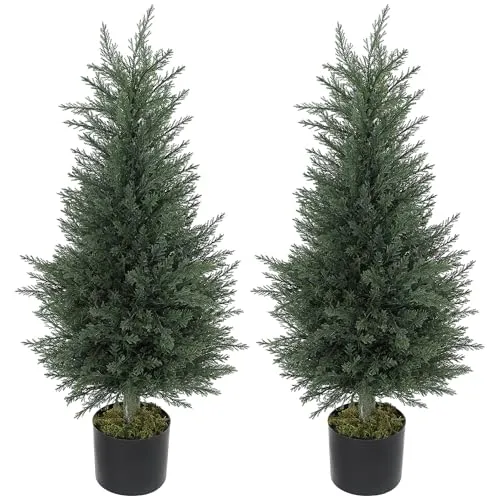 HOMCOM 2er Set Künstliche Zypresse 90cm - Lebensechte Kunstpflanzen mit UV-Schutz, ideal für Innen- und Außenbereiche. Pflegeleicht und stabil, bringen sie frisches Grün in Ihr Zuhause.