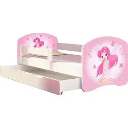 ACMA Jugendbett Kinderbett Junior-Bett Komplett-Set mit Matratze Lattenrost und Rausfallschutz Weiß 07 Rosa Fee 180x80 + Bettkasten - Weiß