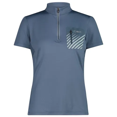 CMP Women's Breast Pocket T-Shirt Free Bike - Radtrikot Größe 44 blau/grau - Stylisches Radtrikot in Blau/Grau, Größe 44, mit flexibler Passform. Ideal für Bikepacking und Mountainbike. Hergestellt aus 90% Polyester und 10% Elasthan für optimalen Tragekomfort.