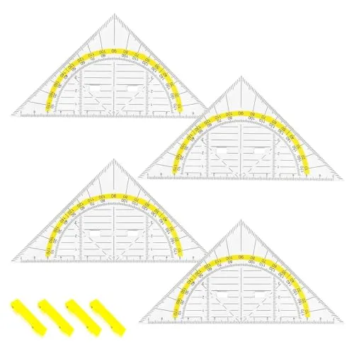 Geodreieck Set, 4 Stück Geodreieck Klein Groß, Geodreieck mit Griff, Geodreieck Flexibel, Kunststoff Geodreieck, 15.7cm Zeichendreieck Geeignet, für Studenten Büro Designer Malerei