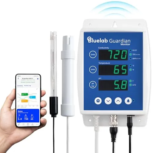 Bluelab Guardian Monitor Wi-Fi – 3-in-1 Nährstoffmessgerät für Hydroponik - Wasserqualitätstester mit Echtzeit-Messung von pH, Temperatur und Leitfähigkeit, kalibrierbar und ideal für Hydroponik und Indoor-Pflanzenzucht.