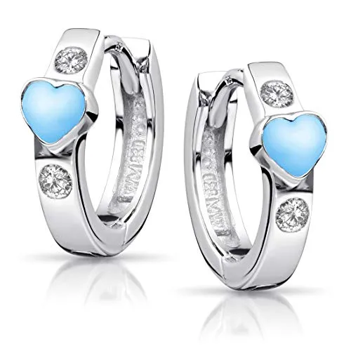 Materia Kinderohrringe Silber 925 - Creolen mit Zirkonia Herz für Mädchen - Ohrringe für Mädchen aus 925 Sterling Silber, mit funkelnden Zirkonia und kindgerechtem Design. Ideal als Geschenk für besondere Anlässe!