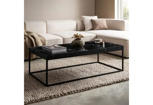FINEBUY Couchtisch FB59750 - Moderner Wohnzimmertisch in Marmor Optik - Stylischer Couchtisch in Schwarz (120 cm), ideal für moderne Wohnräume. Die edle Marmor Optik sorgt für einen eleganten Look und passt perfekt zu jedem Einrichtungsstil.