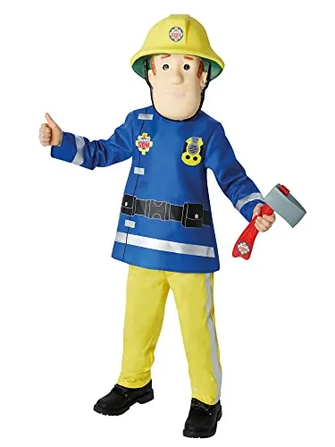 Rubie's Feuerwehrmann Sam Kostüm für Kinder 5-6 Jahre - Offizielles Feuerwehrmann Sam Kostüm mit Oberteil, Hose, Maske und Axt. Ideal für Halloween und verkleidete Anlässe, geprüft nach europäischen Sicherheitsstandards.