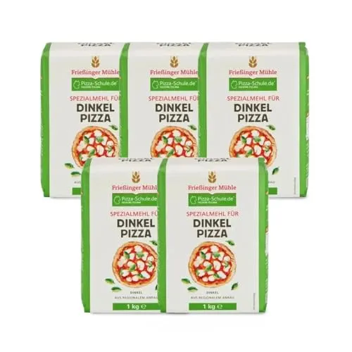 Bielmeier Frießinger Mühle Spezialmehl für Dinkel-Pizza – 5x1 kg Premium Mehl für knusprige Teige - IDEAL FÜR DINKEL-PIZZA & PINSA – Hochwertige Mehlmischung für luftige, aromatische Teige mit hervorragender Dehnbarkeit. VIELSEITIG EINSETZBAR – Perfekt für kreative Backideen wie Fladenbrot oder rustikale Brote. MADE IN GERMANY – Sorgfältig vermahlen für beste Qualität.
