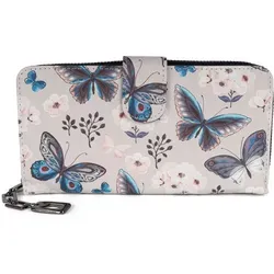 styleBREAKER Damen Geldbörse mit buntem Schmetterling Muster, Vintage Design, Reißverschluss, Portemonnaie 02040156 - Schwarz
