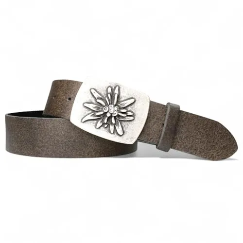 FRONHOFER Trachtengürtel Echtleder 4 cm mit Edelweiß-Schnalle - Hochwertiger Trachtengürtel aus echtem Leder, 4 cm breit, mit wechselbarer Edelweiß-Schnalle. Ideal für Trachten-Outfits und Landhausmode, gefertigt in Deutschland. Erhältlich in verschiedenen Größen für optimalen Sitz.