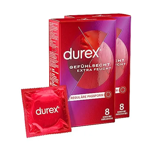Durex Gefühlsecht Extra Feucht Kondome – Hauchzarte Kondome für intensives Empfinden