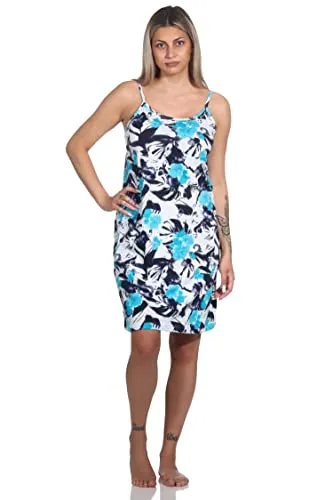 Normann Damen Spaghetti Träger Nachthemd in floralem Print, Farbe:hellblau, Größe:40-42