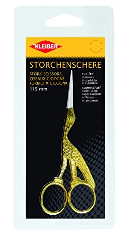 Kleiber 115 mm Stickschere aus Stahl mit Storch/Kranichmuster.