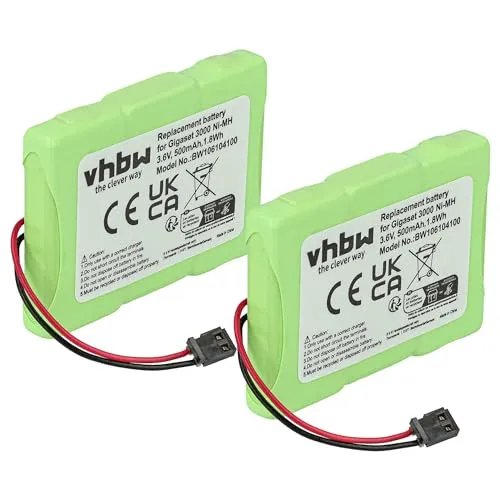 vhbw 2X Akku kompatibel mit Siemens Gigaset 3000 Micro, 3015 Micro, 3010 Micro schnurlos Festnetz Telefon (500 mAh, 3,6 V, NiMH)