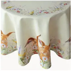 texpot Tischdecke Druck Osterhasen Wiese Ostern Frühling Tischläufer (1-tlg) gelb rund | 150 cm x 150 cm