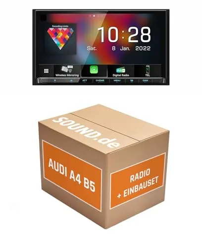 Autoradio Einbaupaket für Kenwood DMX8021DABS für Audi A4 B5 + Symphony + Bose Schwarz (Wireless) Apple CarPlay (Wireless) Android Auto