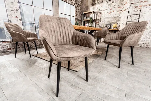 Riess-Ambiente Polsterstuhl TURIN vintage taupe - Polsterstuhl für das Esszimmer, gepolstert mit Microfaserbezug, stilvolles Retro Design und Armlehnen für zusätzlichen Komfort.