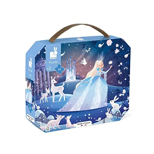 Janod - Puzzle für Kinder Eis-Fee, 54 Teile - Lernspiel - Feinmotorik und Konzentration - Koffer mit Griff - - FSC-zertifiziert - Ab 5 Jahren, J02665, Weiß