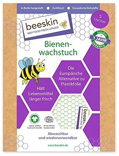 beeskin Bienenwachstuch zum Frischhalten von Lebensmitteln – Wachspapier als Alternative zu Frischhaltefolie & Plastik – Größe: S, 17x17 cm (Standard)