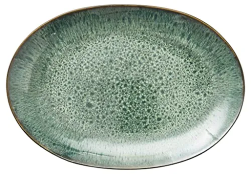 Zone Denmark BITZ Servierplatte aus Steinzeug, oval 36 x 25 cm Schwarz/Grün - Servierplatte aus Steinzeug im dänischen Design, ideal für stilvolle Anlässe und gesundes Servieren.