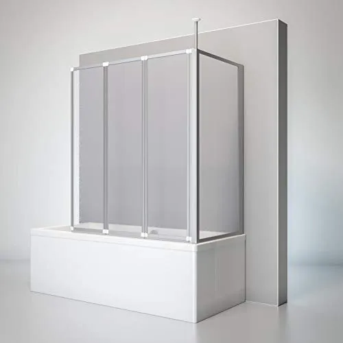 Schulte Badewannenfaltwand Well, 3-teilig mit Festelement - Badewannenfaltwand aus Kunstglas, beidseitig montierbar, inkl. Deckenstrebe, ideal für platzsparende Badezimmerlösungen.