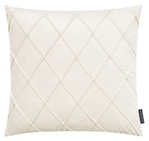 2er Set Nobless Kissenhüllen Magma ca. 40x40 cm oder 50x50 cm samtig weich kuschelig einfarbig Rautenmuster Doppelpack (50x50, Elfenbein_081)