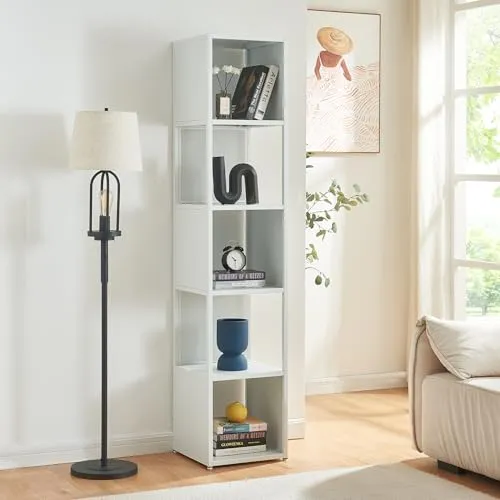 [en.casa] Standregal Finspång - Elegantes Bücherregal in Weiß - Bücherregal, zeitloses Design mit fünf geräumigen Ablageflächen, ideal für Wohnzimmer, Büro oder Flur und einfach zu reinigen.