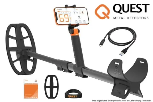 Quest Air Metalldetektor - Ortungsgerät mit Smartphone-Integration für präzise Schatzsuche. Leicht, tragbar und mit bis zu 10 Stunden Akkulaufzeit – ideal für alle Abenteuer!