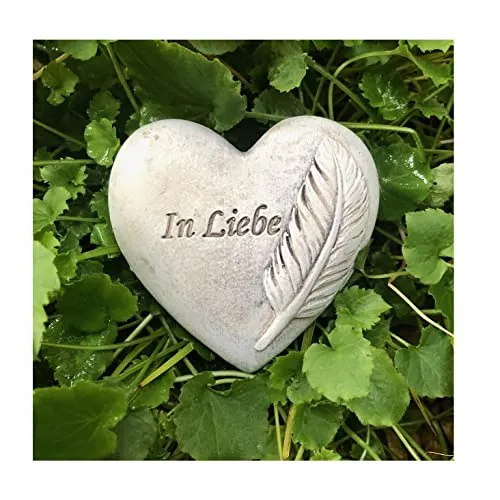 Radami Grabherz Gedenkstein - In Liebe mit Feder - Grabschmuck Grabdeko Trauerherz 7 cm